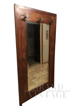 Vintage wooden hall coat rack with mirror