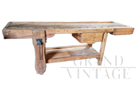 Vintage carpenter's bench with double vice from the 1950s, restored
                            