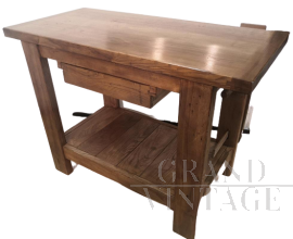 Carpenter's work table with drawer, in solid oak and ash wood