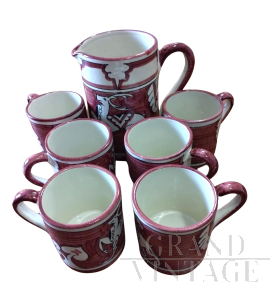 tage ceramic jug with 6 mugs by L.Ar.Ce Orvieto       