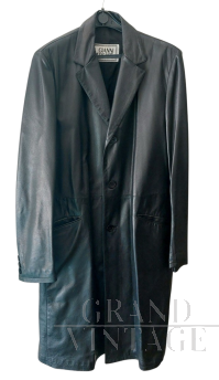 Gianni Versace men's long black leather coat