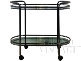 Vintage metal bar trolley with two glass tops, 1970s