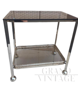 Allegri Parma food trolley in brass-plated steel with smoked glass tops   