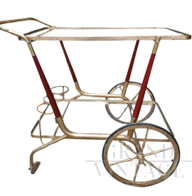 Serving trolley by Cesare Lacca in wood, brass and glass