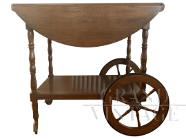 Vintage wooden trolley with strips and drawer
