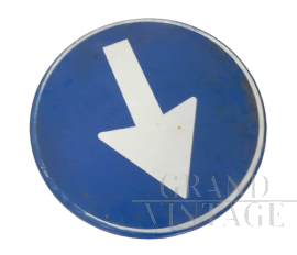 Vintage Italian compulsory direction road sign, 1980
