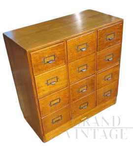 Vintage wooden archival office drawer unit   