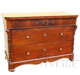 Antique Louis Philippe chest of drawers in walnut  - Italy, 19th century