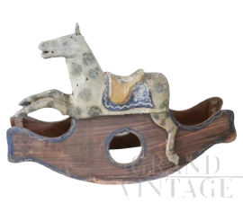 Antique rocking horse in painted wood and papier-mâché, 19th century