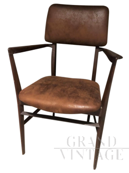 50s armchair in wood and artificial leather