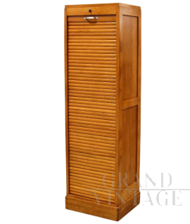 Small office bookcase filing cabinet with single rolling shutter in oak