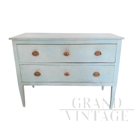Antique Louis XVI chest of drawers in light blue lacquered wood, late 18th century