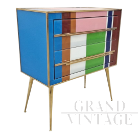 Design chest of drawers in multicolored Murano glass with two drawers      