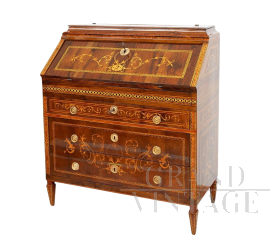 Antique Louis XVI drop-leaf dresser in walnut briar with inlays