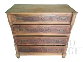 Finely sculpted antique dresser from the early 19th century with gray marble top