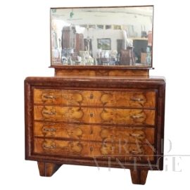 Art Deco chest of drawers in walnut with mirror