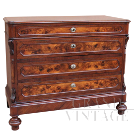 Antique Louis Philippe walnut chest of drawers - Italy, 19th century