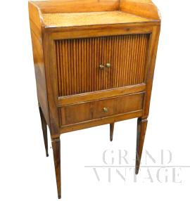 Antique bedside cabinet with drawer and roller shutter compartment