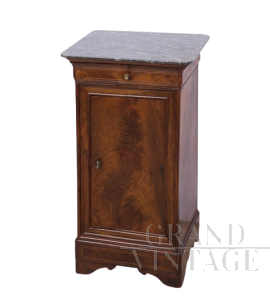 Antique Louis Philippe bedside table in mahogany feather with marble top