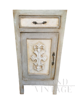 Vintage shabby chic bedside cabinet with frieze