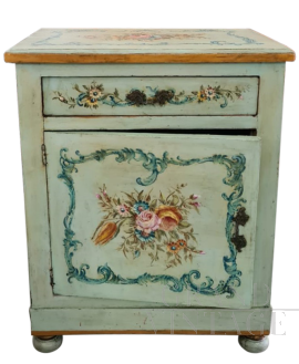 Antique Venetian lacquered and painted bedside table