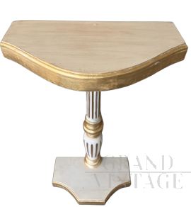 Baroque style console in white and gold painting, with fluted leg