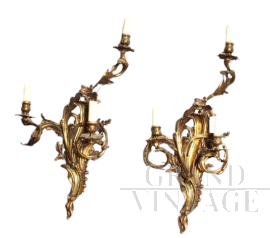 Pair of antique bronze wall lights in Louis XVI style - late 19th century   