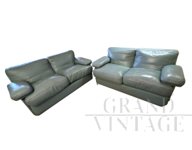 Pair of Poltrona Frau sofas in sky blue leather