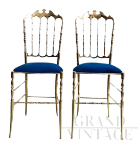 Pair of Parisian model chiavarine chairs in brass, Italy 1950s