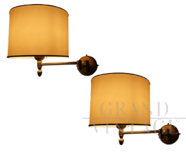 Pair of vintage brass wall lights with adjustable arm