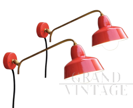 Pair of red vintage adjustable wall lights, 1970s