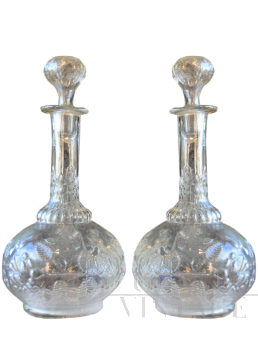 Pair of vintage glass wine bottles