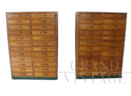 Pair of vintage wooden office drawer units