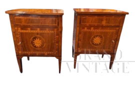Pair of mid-18th century bedside tables with neoclassical inlays