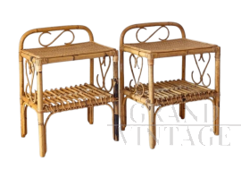 Pair of bamboo and rattan bedside tables from the 1960s, made in Italy