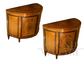 Pair of antique Napoleon III half-moon sideboards with marquetry
