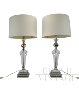 Pair of vintage lamps with glass stem