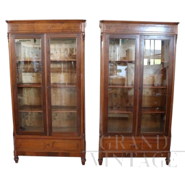 Pair of restored 19th century antique walnut bookcases