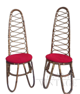 Pair of wicker armchairs with high back         
                            