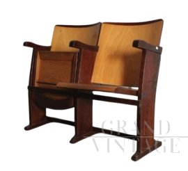 Pair of 1950s wooden folding cinema armchairs