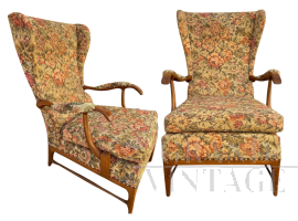 Pair of winged armchairs designed by Paolo Buffa