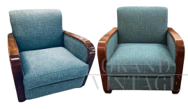 Pair of Art Deco armchairs in light blue fabric