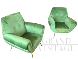 Pair of Gigi Radice style design armchairs in green velvet     