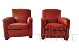 Pair of Frau armchairs model Tabarin in red leather