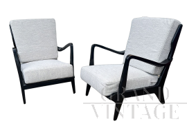 Coppia di poltrone Gio Ponti per Cassina mod. 516 in noce, Italia anni '50                            