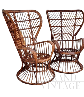 Pair of bamboo armchairs designed by Lio Carminati