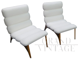 Pair of Scandinavian armchairs in white bouclé wool                          
                            