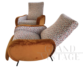 Pair of vintage cognac velvet reclining armchairs, 1960s