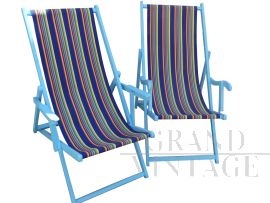 Pair of vintage 60s deck chairs white wood, restored