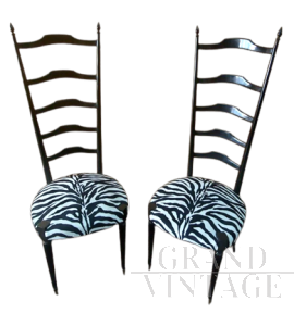 Pair of Chiavarine chairs in ebony with high ladder back